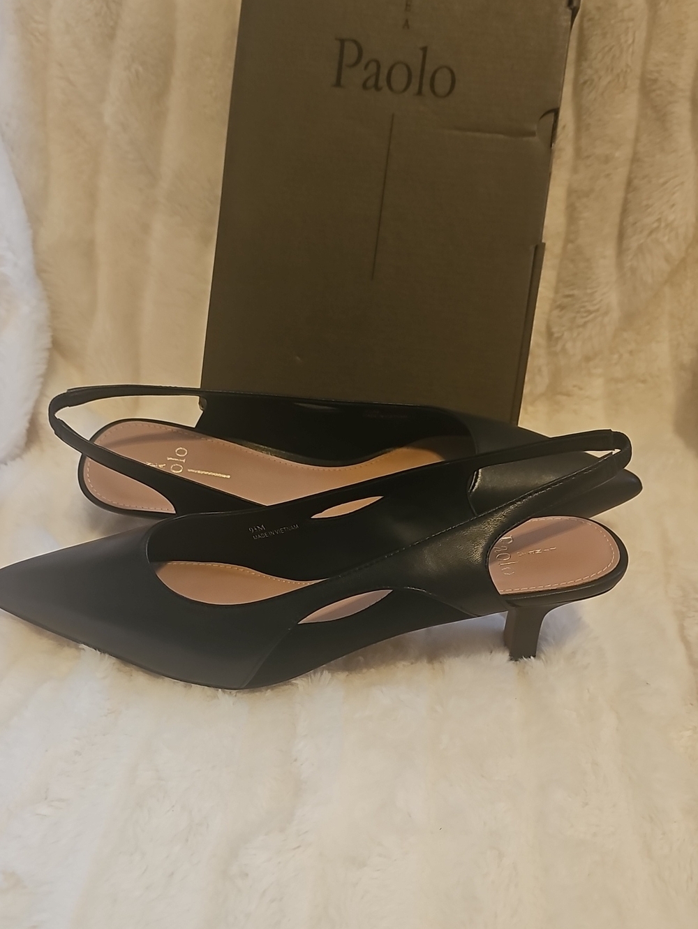Paolo Black Pointed Slingback Kitten Heels